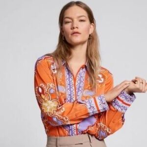 Rachel Zoe Long Sleeve Button Down Top Size Small. Retro Paisley